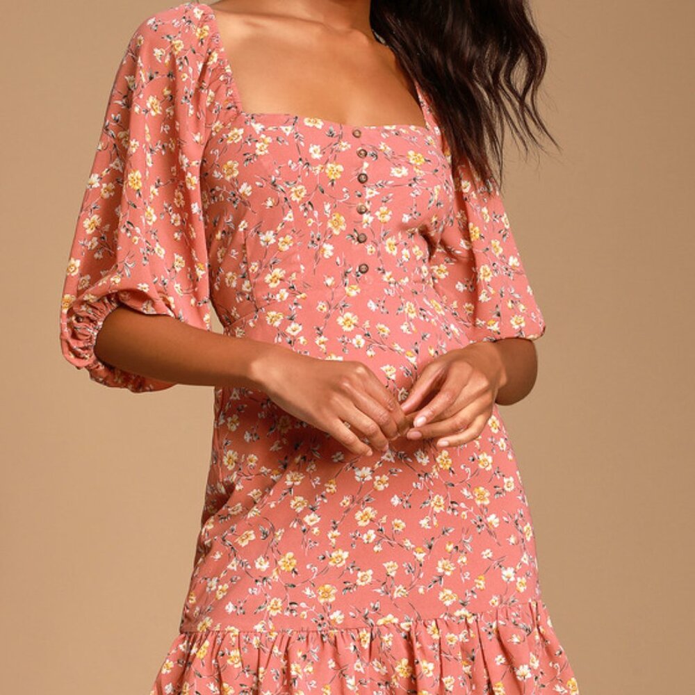Lulus Rusty Rose Floral Print Dress size S